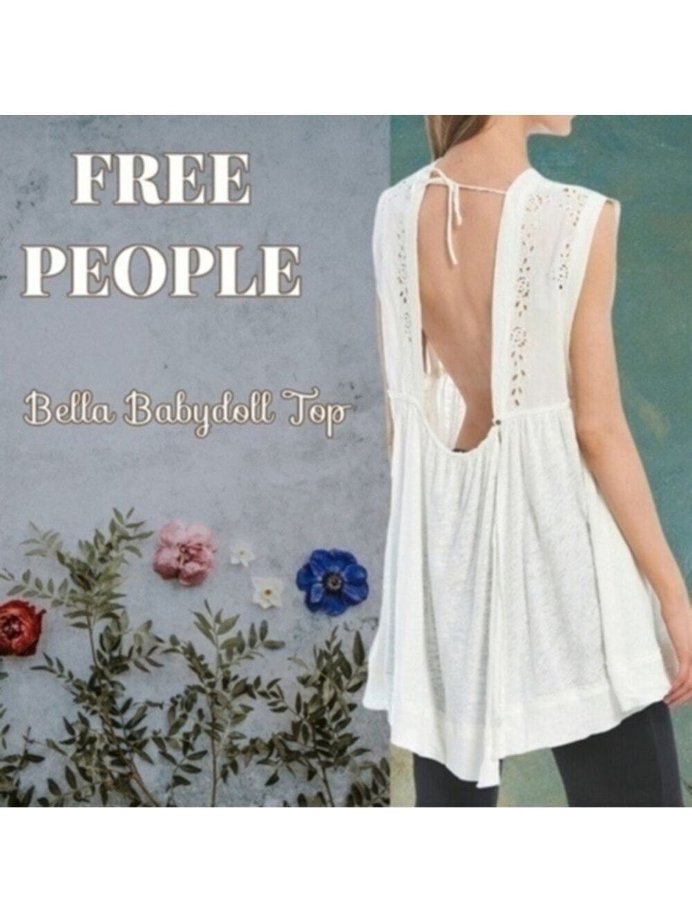 FREE PEOPLE Bella Open Back w/Tie Relaxed Fit Sleeveless Babydoll Top/NWT-MD